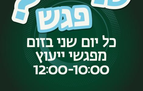 ימי שני מפגשי ייעוץ שניפגש בין 10:00 ל 12:00 
